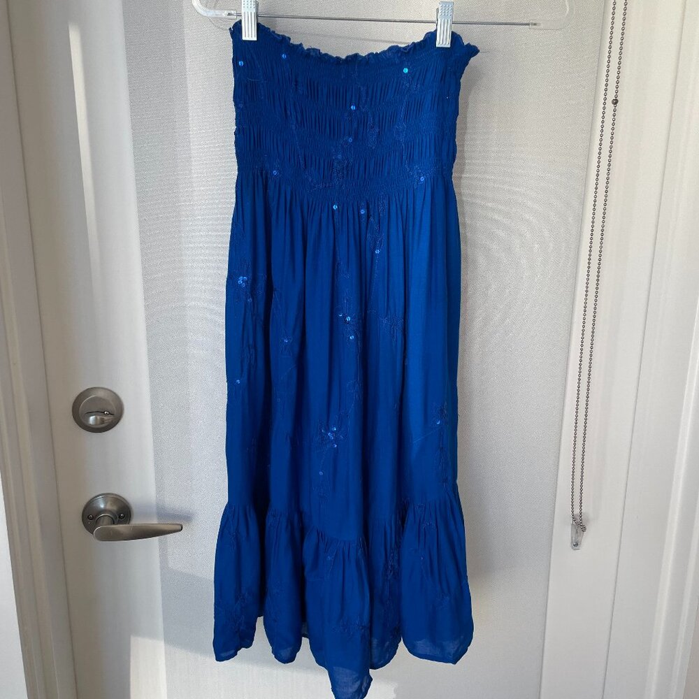 Coolchange Blue Strapless Smocked Midi Dress M/L